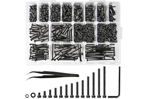 K Kwokker 1023PCS Metric M3 Bolt Assortment 13 Lengths 4mm to 40mm, 12.9 Alloy Steel Screws Nuts and Washers Hex Socket Head Cap Machine Screws, Black Bolts and Nuts Kit