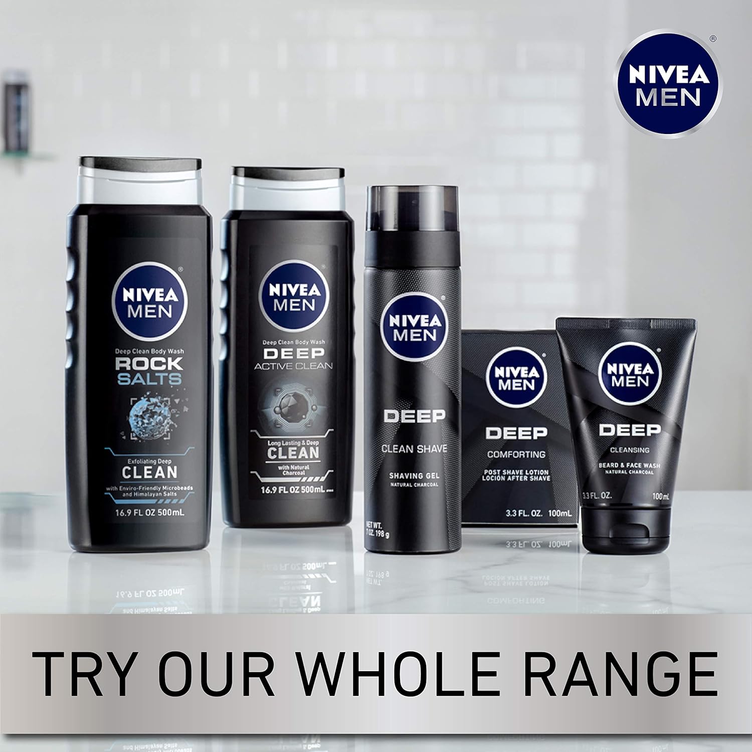 NIVEA Men DEEP Cleansing Beard & Face Wash - With Natural Charcoal to Deeply Clean - 3.3 fl. oz. Tube (Pack of 3): Beauty