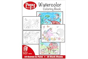 Pepy Watercolor Coloring Book 20 Sheets Total with 10 Plain and 10 Pre-Printed Design Sheets; 9 inches by 12 inches
