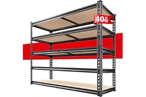 REIBII 2500LBS Garage Shelving 72''H Storage Shelves 40" W Metal Shelving 5 Tier Metal Shelves Adjustable Pantry Shelf for Closet Pantry Basement Kitchen Warehouse 72" H x 40" W x 20" D