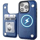 ONETOP Compatible with Magsafe for iPhone 16 Pro Wallet Case with Card Holder, PU Leather Kickstand RFID Blocking Case, Double Magnetic Clasp and Durable Shockproof Cover 6.3 Inch (Blue)