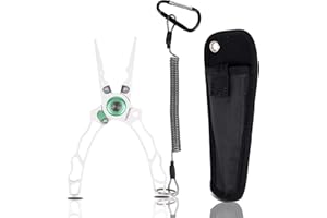 YUMEOWL Fishing Pliers with Innovative Ergonomical Handle, Corrosion Saltwater Resistant,Fishing Multitool Hook Remover Braided Fishing Line Cutting, Split Ring with Coiled Lanyard and Sheath
