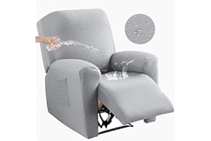 LavishCover Waterproof Recliner Chair Covers, Elastic Slip Covers for Recliners with Arms, Stretch Recliner Couch Cover, Soft Recliner Slipcovers with Storage Pocket (LightGray, Recliner)