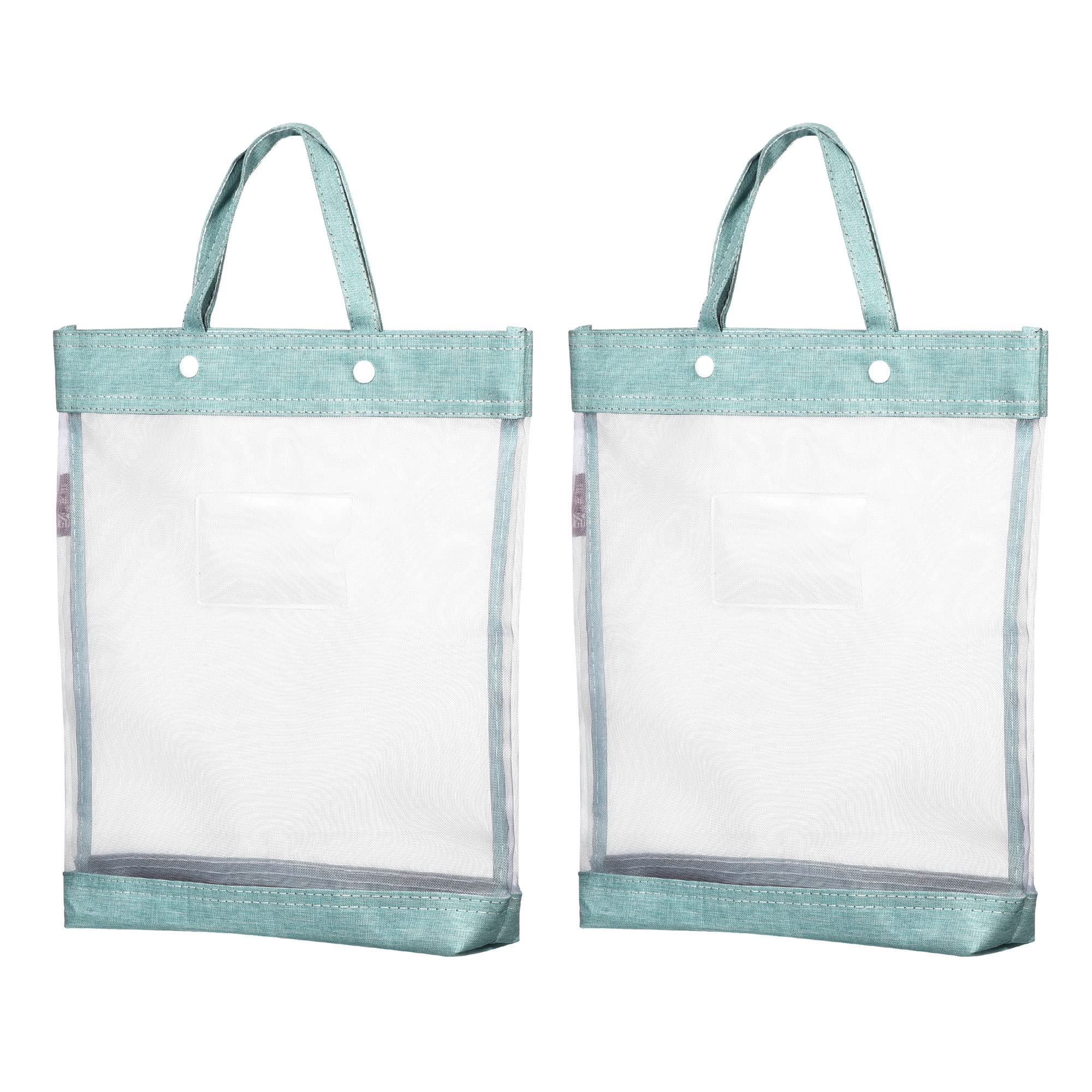 PATIKIL Nylon Document Bag with Handle, 2 Pack Mesh Transparent Handbag Files Tote Pouch for Office Business, Green