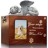 Dog Urn for Ashes Box with Picture Frame Solid Wood Funeral Cremation Box Wooden Keepsake Container with Black Flannel Lining for Loss of Pet Remembrance Gift (Dog Urn-Red Brown, Medium)