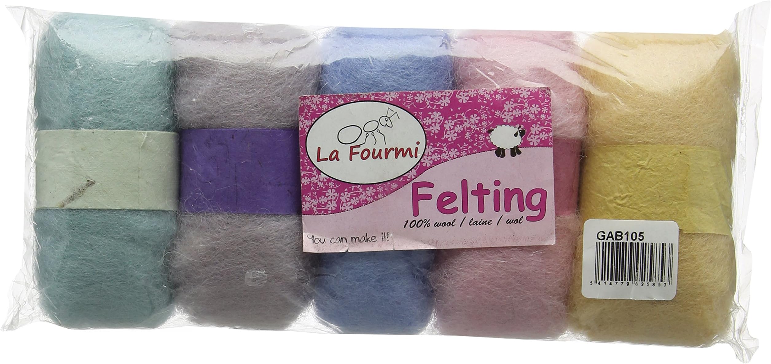 La Fourmi Felting Wool 100g. Assorted Pastels, Natural, standart