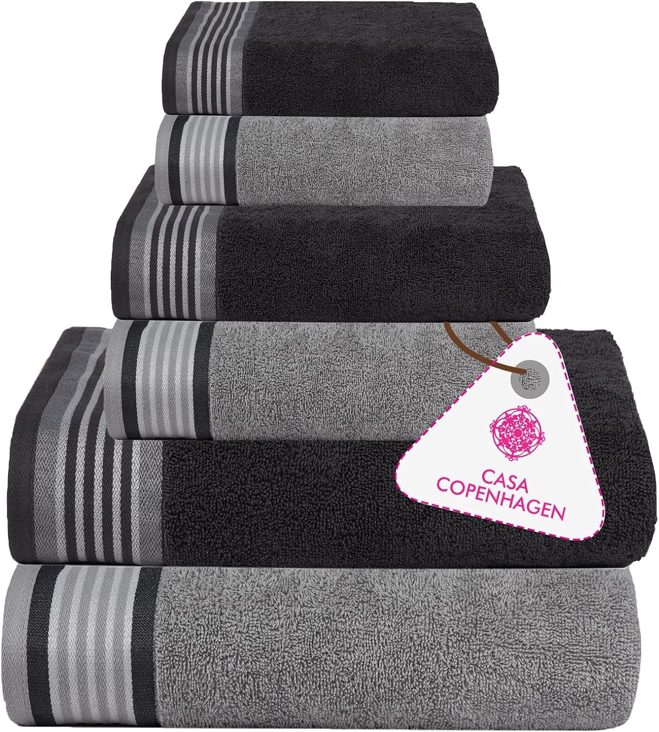 Photo 1 of CASA COPENHAGEN He & She 6 Pieces Towel Set- Pine Grey + Grey Violet, 550 GSM 2 Bath Towel 2 Hand Towel 2 Washcloth, Designed in Denmark Made of Soft Egyptian Cotton for Bathroom, Kitchen & Shower