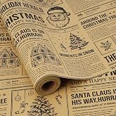 BIOBROWN Christmas Wrapping Paper Newspaper with Santa &amp; Tree Design | 17 Inch X 33 Feet, Kraft, Gridlines Design, "THE HOLIDAY HERALD", Christmas Tree, Recycled