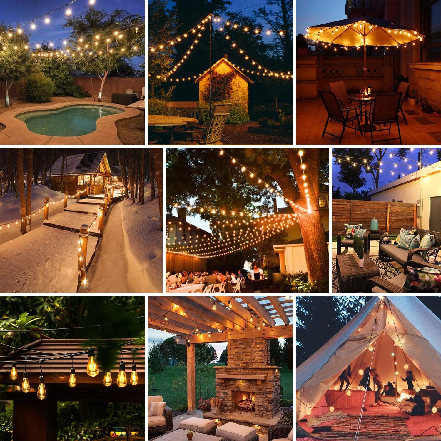 128ft Outdoor Led Garden String Lights Oxyled Ip65 Waterproof 40 Led Bulb String Indoor Outdoor Patio Lights 40x1w E27 Led Bulbs 2500k Lights For Home Garden Terrace Party Christmas Wedding Warmwhite