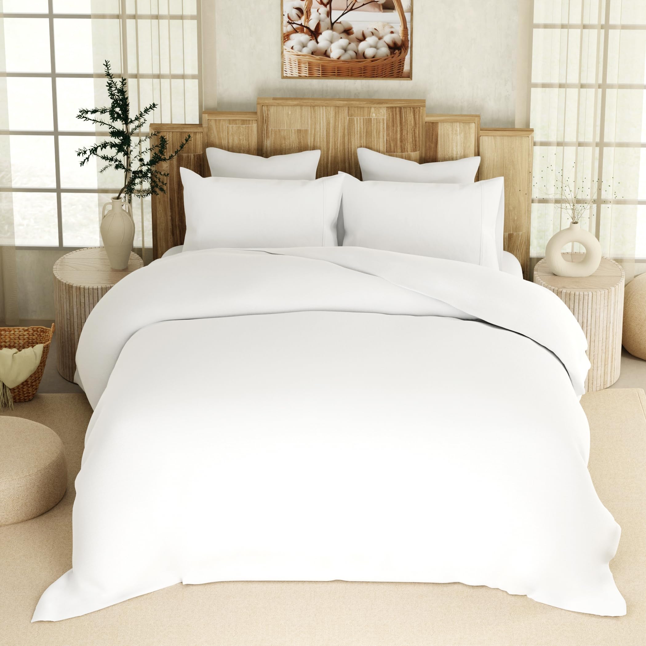 Purity Home Organic 100% Cotton Double Duvet Cover Set White 200x200 cm, 3 Pieces Double Bed Quilt Cover, Lightweight & Breathable, Soft Comfort, Secure Hidden Button Closure, Cotton Bedding Double