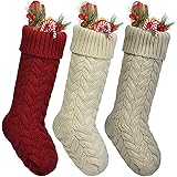 ROSFORU Knit Christmas Stockings, Xmas Gifts for Family, 3 Pack 18 Inches Large Size Ivory+ Burgundy+ Khaki