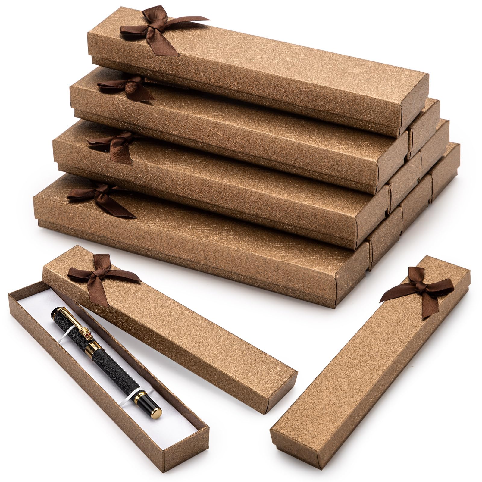 Photo 1 of 12PCS Empty Pen Presentation Box, Ink Pen Display Boxes Bulk, Brown Cardboard Pen Case, Ballpoint Fountain Pen Jewelry Display Box, Gift Collection Case for Classroom Office Birthday Valentine Holiday