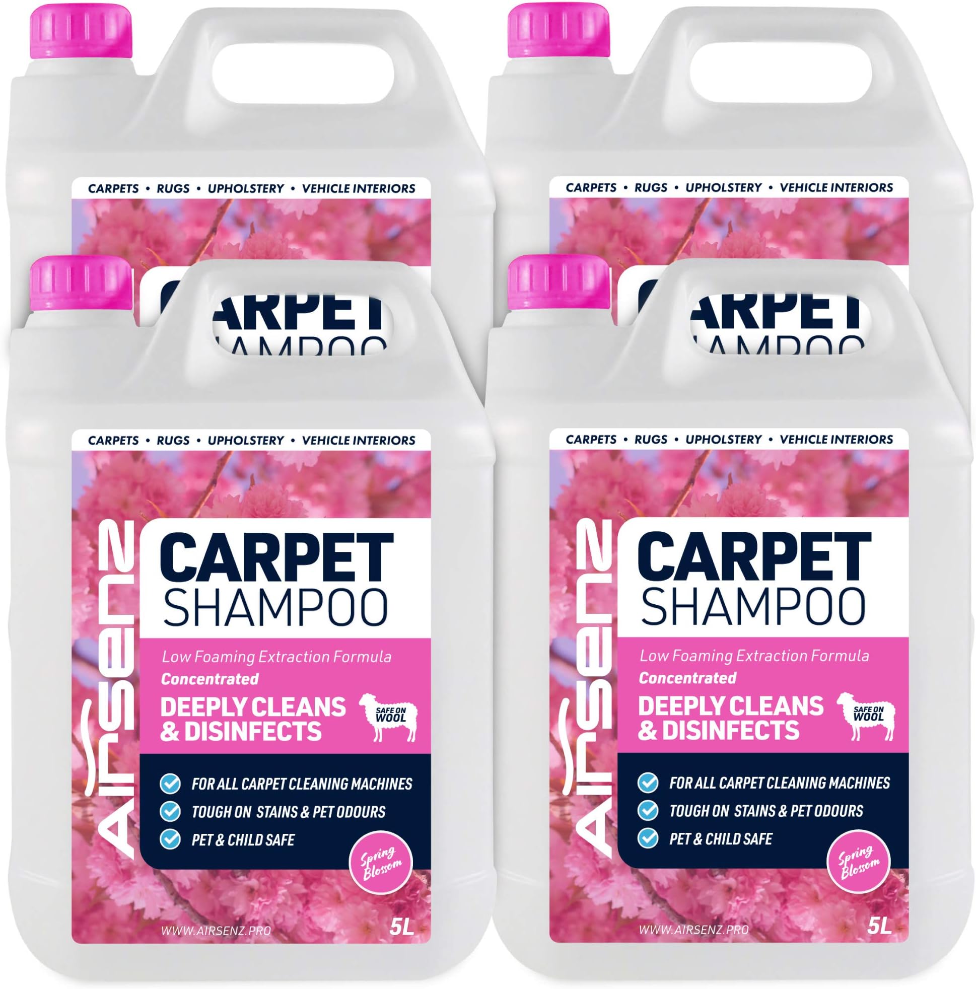AIRSENZ Professional Carpet Shampoo - Low Foaming Extraction Formula Suitable for All Carpet Cleaning Machines (Spring Blossom, 20L)