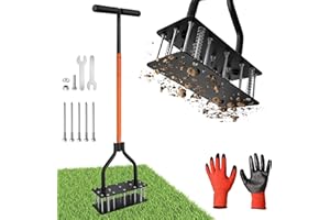 Lawn Aerator Tool, Grass for Soil Loosening & Yard Aerator, 15 Iron Spikes, Ergonomic T-Handle & Efficient Automatic Reset, I