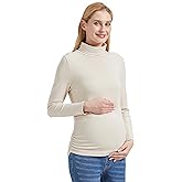 Foucome Maternity Turtleneck Long Sleeve Shirts Fleece Lined Basic Layering Slim Fit Pregnancy Thermal Underwear Tops