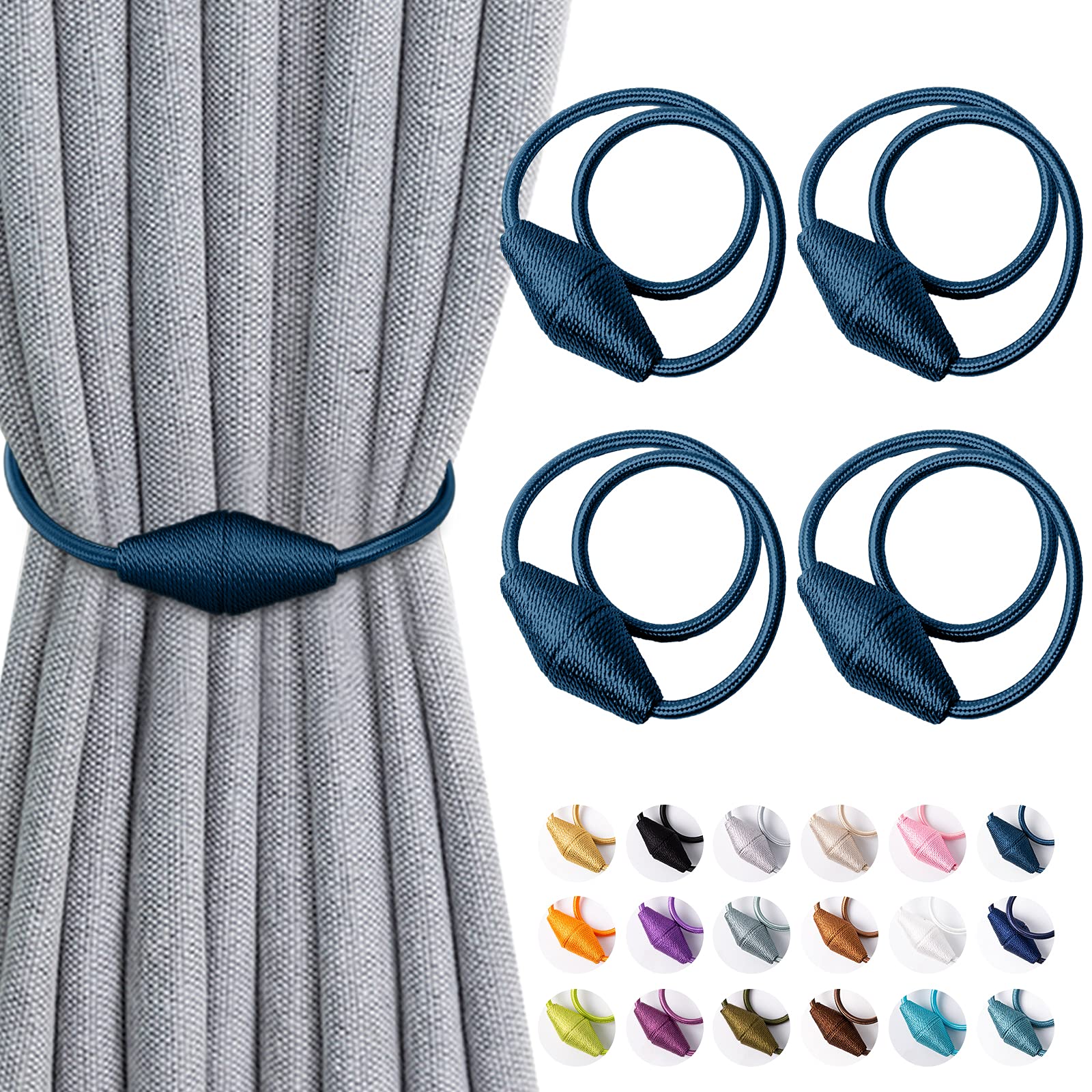 4 Pcs Magnetic Curtain Tie Backs, Conical Curtain Tiebacks Modern Simple Style Drape Tie Backs Curtain Holdbacks, Magnetic Curtain Buckle Clips for Home Hotel Office Window Drapery Decor (Royal Blue)