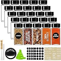 CUCUMI 25pcs 4oz Glass Spice Jars Square Glass Bottles Spice Containers with Black Caps, 203pcs Waterproof Labels 1pcs…