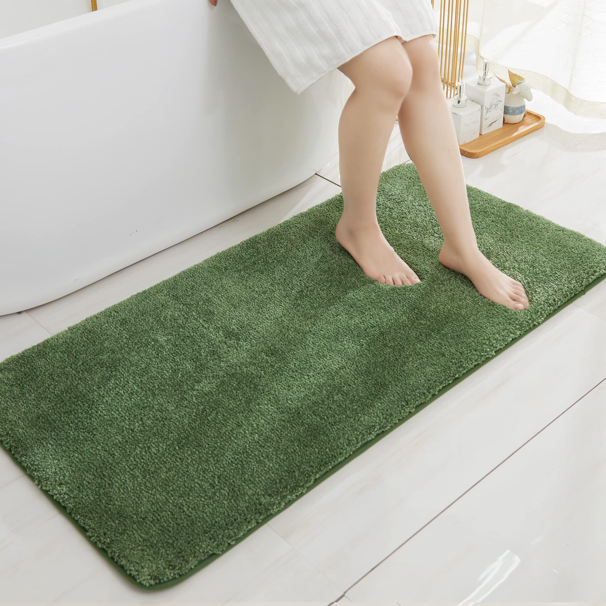Photo 1 of COSY HOMEER Bath Rugs for Bathroom Extra Thick- Anti-Slip Bath Mats Soft Plush Yarn Shaggy 100% Strong Mirco Polyeste Mat Living Room Bedroom Mat Floor Water Absorbent(Green,24x48 - Inches)