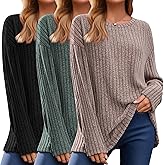 Huukeay 3 Pack Oversized Sweaters for Women Long Sleeve Tops Tunic Ribbed Fall Crew Neck Loose Fit Casual Sweatshirts