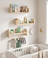 Mazjoaru 40cm Nursery Shelves Set of 3 Pine Wood Wall Shelves view 6
