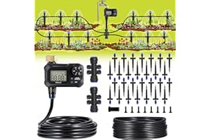 HIRALIY 118FT Automatic Drip Irrigation Kits with Garden Timer, Garden Watering System for Patio Lawn, Quick Connector Design Garden Irrigation System Kit with Easy Programmable Water Timer