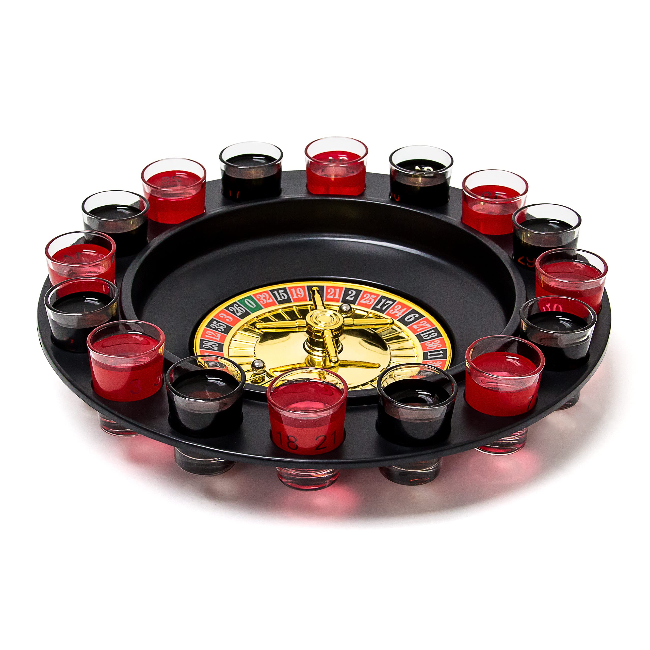 Relaxdays Drinking Game Roulette Set With 16 Shot Glasses 30 x 30 cm Gambling Game Party Fun Minimum 2 Players Casino, Gift Idea, Couple Game, Black-Red
