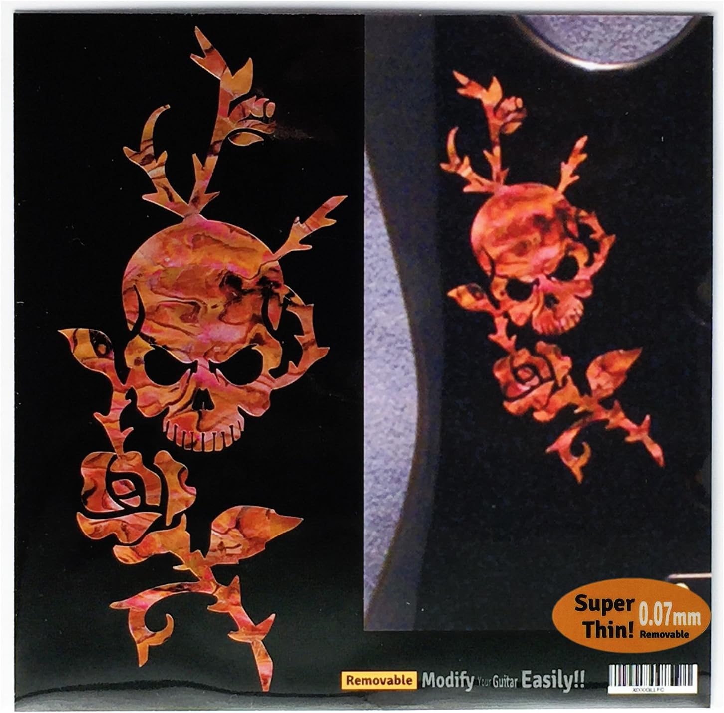 Inlay Sticker for Guitars & Bass - Rose & Skull - Abalone Red B-135RS-RD