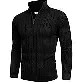 COOFANDY Men's Quarter Zip Sweater Slim Fit Casual Knitted Turtleneck Pullover Mock Neck Polo Sweater