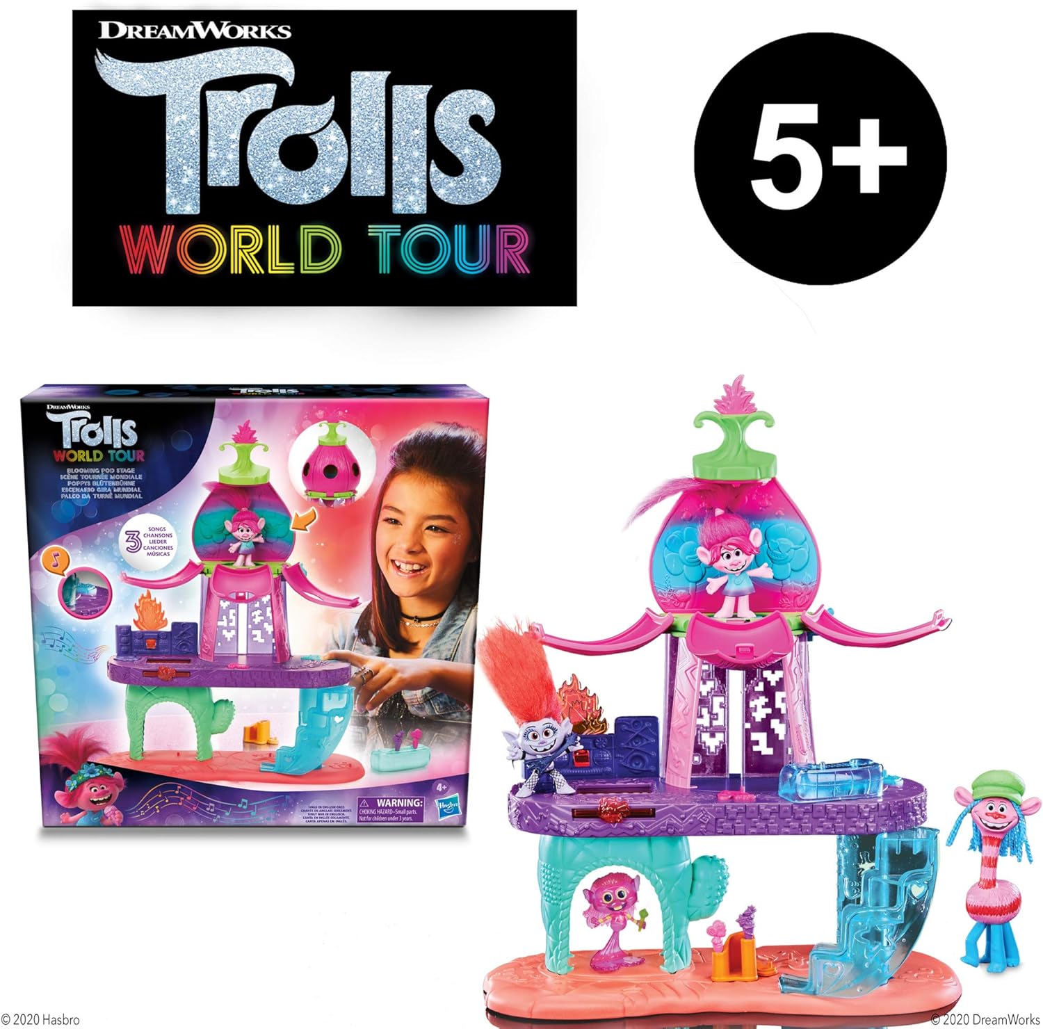 Amazon Com Trolls Dreamworks World Tour Blooming Pod Stage Musical Toy Plays 3 Different Songs Playset For Girls And Boys 4 Years And Up Toys Games