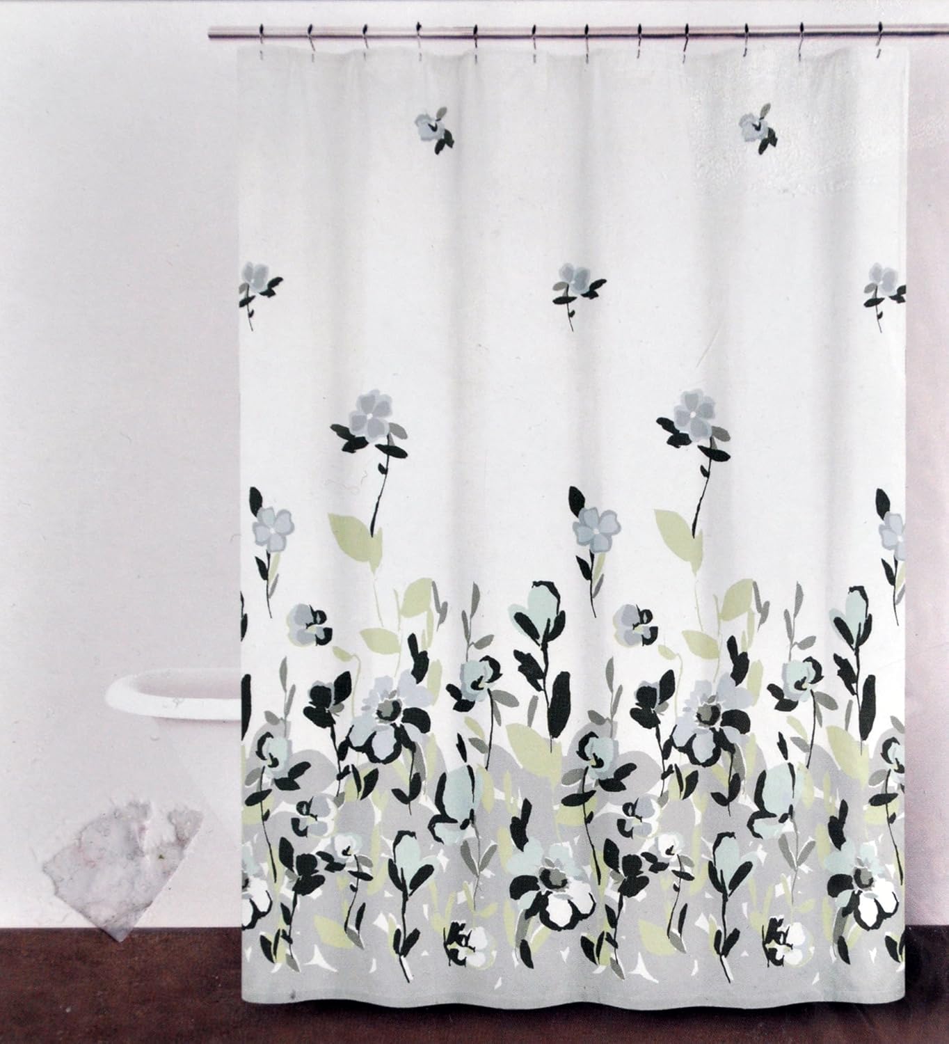 DKNY Watercolor Fields Fabric Shower Curtain Gray Black