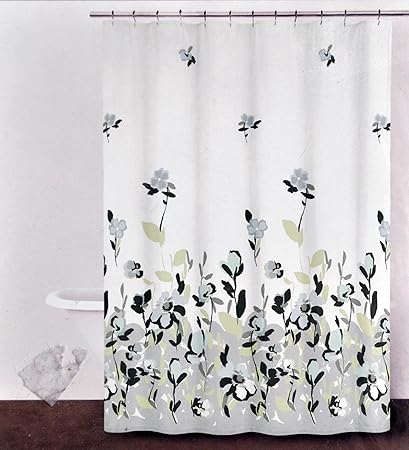 Dkny Watercolor Fields Fabric Shower Curtain Gray Black Periwinkle