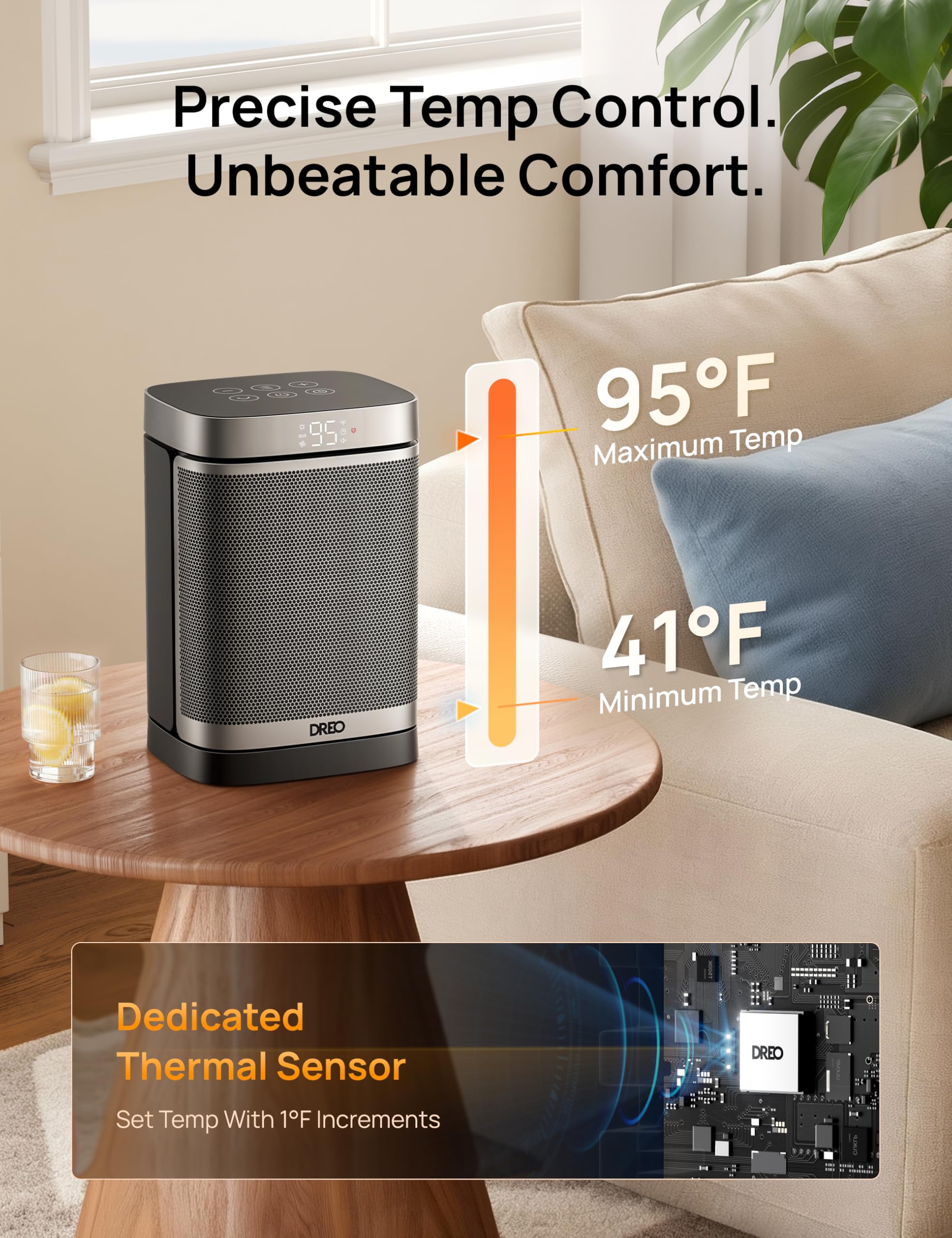 Dreo Space Heater, 1500W Portable Electric Heaters for Indoor Use, PTC Ceramic Heater for Office with Remote, Thermostat, 70°Oscillation, 12H Timer, 5 Modes, Safe Quiet Room Heater for Bedroom