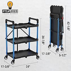 WORKPRO 3-Tier Collapsible Service Cart, 210 LBS