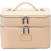 ETOILE - Duo Vanity Case Beige - Large Functional Travel Makeup Bag Organizer with Removable Divider & Mirror