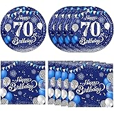 40PCS Happy 70th Birthday Decorations for Men,Navy Blue Silver 70 Year Old Party Tableware Included 70th Birthday Plates and Napkins 70 Party Table Decor Supplies,Disposable 7'' Paper Plates,Napkins