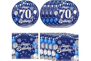 40PCS Happy 70th birthday decorations Navy Blue and Silver 70th Birthday Anniversary Decor Including Plates Napkins For Men W