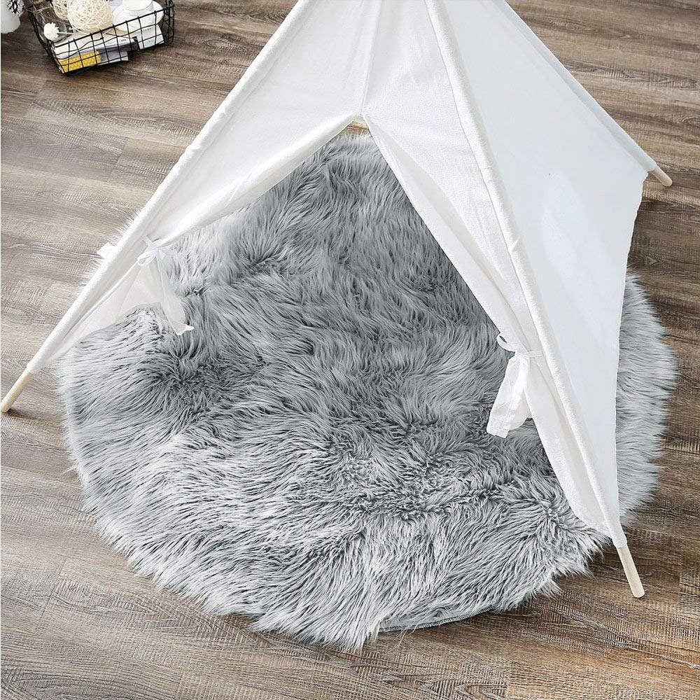 LEEVAN Plush Sheepskin Throw Round Rug Office Computer Chair Cover Faux Fur Cozy Shaggy Floor Mat Area Rugs Home Decor Super Soft Carpets Kids Play Rug Grey, Round 3.6 ft Diameter