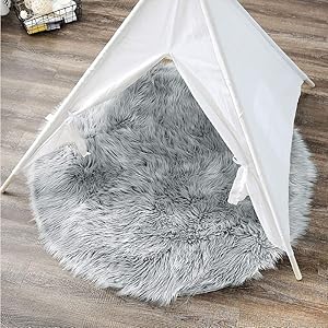 LEEVAN Plush Sheepskin Throw Round Rug Office Computer Chair Cover Faux Fur Cozy Shaggy Floor Mat Area Rugs Home Decor Super Soft Carpets Kids Play Rug Grey, Round 3.6 ft Diameter