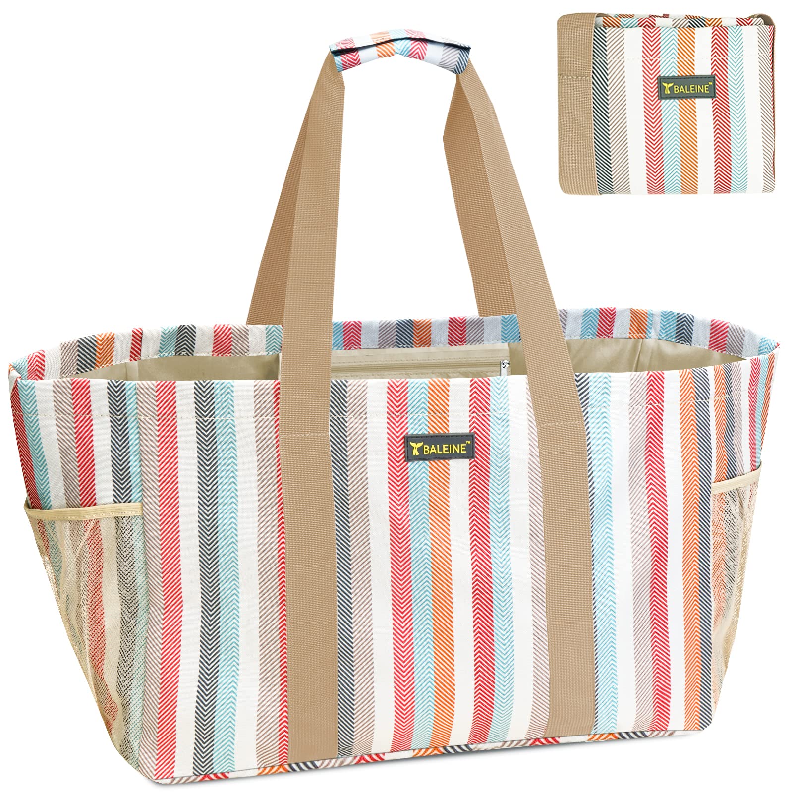 BALEINE Soft 9 Gallon Extra Large Utility Tote, Foldable Reusable Storage Bag (Color Stripe)