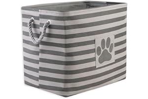 Bone Dry Pet Storage Collection Striped Paw Patch Bin, Large Rectangle, Gray