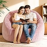 Comfy Giant Bean Bag Chair for Adults and Kids, Oversized Loveseat Bean Bag Sofa Couch, Faux Fur Round Large Accent Chair with Filler, Stuffed Big Reading Lounge Floor Sofa for Gaming, Napping, Pink