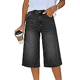 EMMIOL Women Baggy Jorts Y2k Wide Leg Denim Shorts Casual Knee Length Jean Jorts with Pockets 2026 Trendy Streetwear