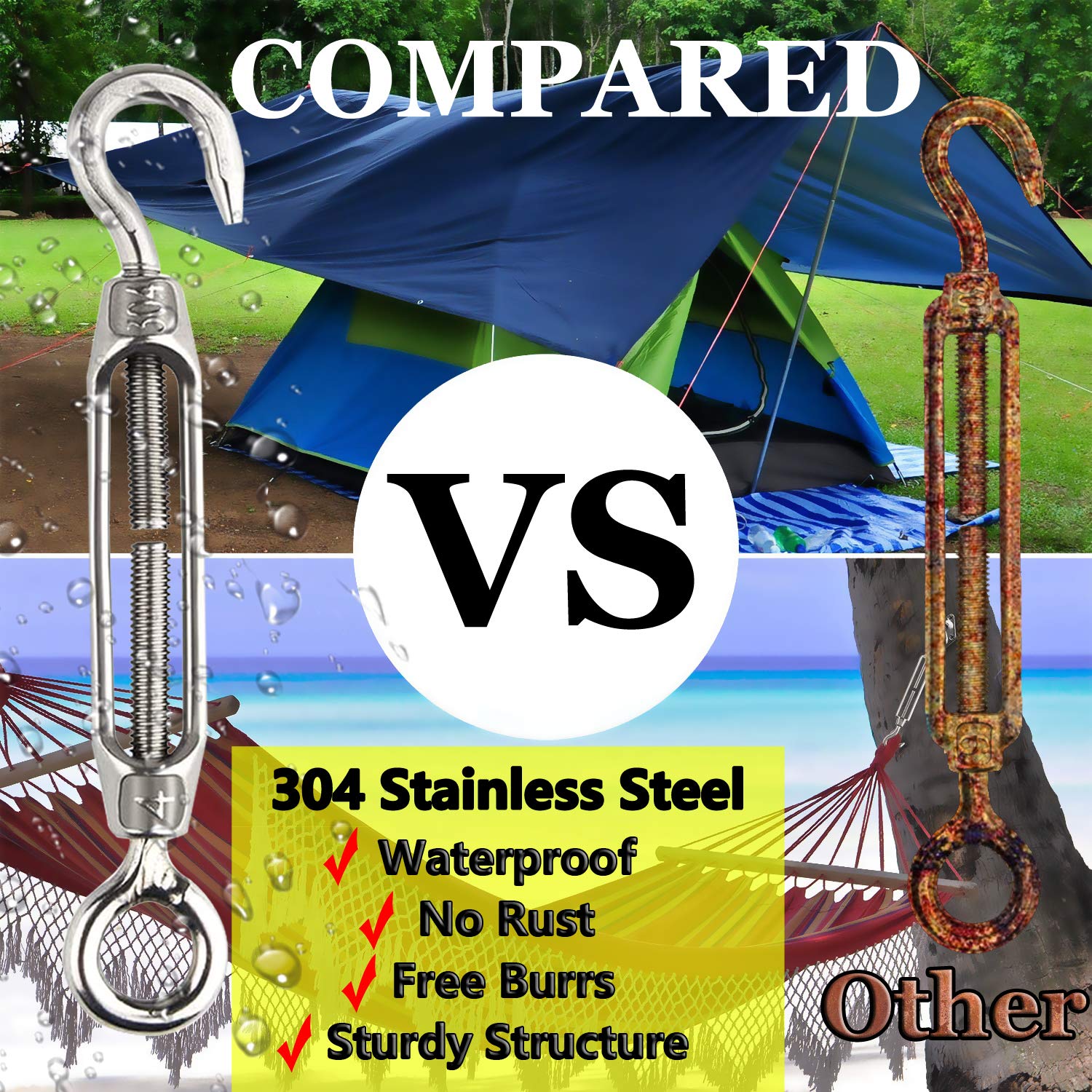 Turnbuckles Hook M6, 10Pcs Lsquirrel 304 Stainless Steel Turnbuckle