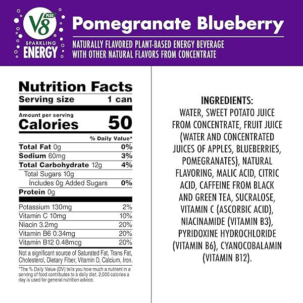 V8 +ENERGY SPARKLING POMEGRANATE BLUEBERRY JUICE ENERGY DRINK, 11.5 FL OZ CAN