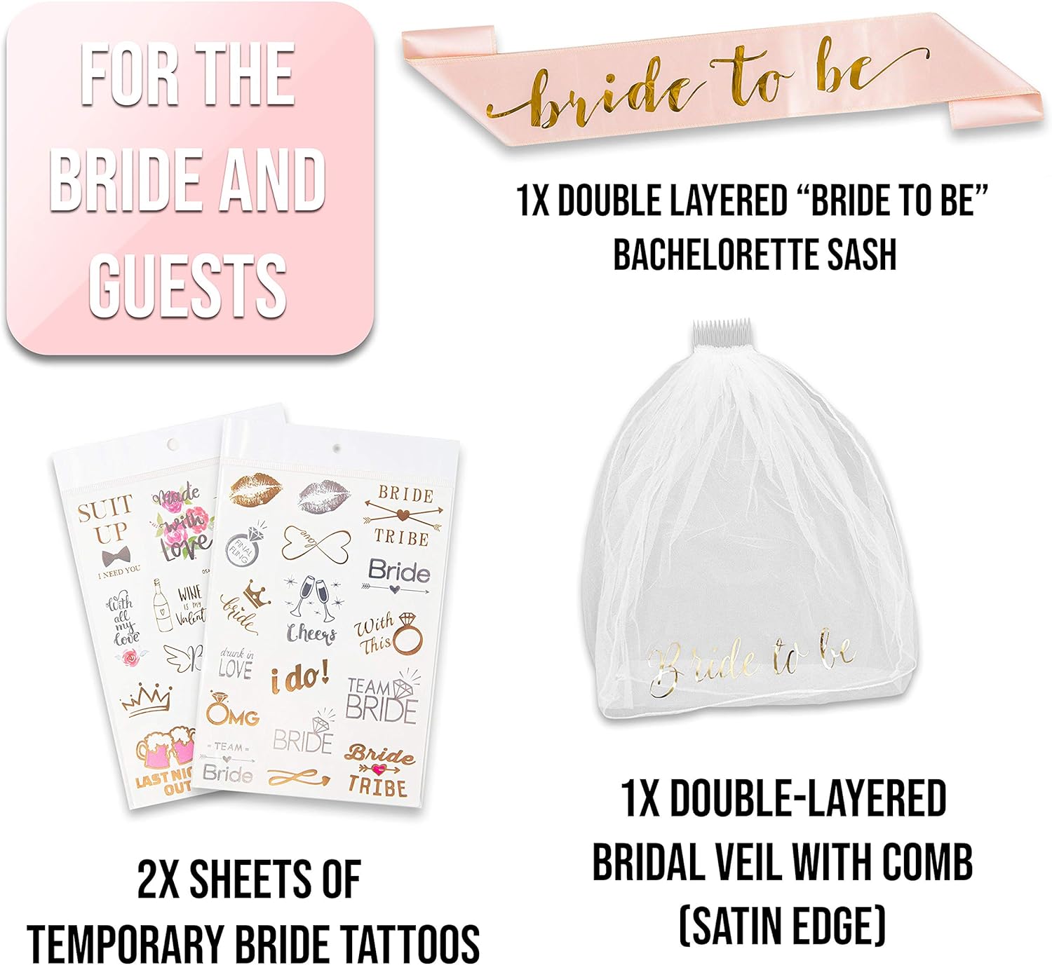 Festively Bachelorette Party Decorations Kit | Bridal Shower Decorations | Wedding Shower Supplies | White and Rose Gold Bachelorette Party Kit | Bride to Be Sash and Bachelorette Decorations: Health & Personal Care