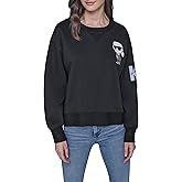 KARL LAGERFELD womens Long Sleeve Crew Neck Karl Patch Fleece Sweatshirt