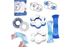 ZQFTZQ 8 Pcs Sensory Fidget Toys Pack Flippy Roller Bike Chain Fidget Spinner Anxiety and Stress Relief Silent Tools Mesh Marble Acupressure Ring for Adults Teens Kids Boys Girls Easter Gifts