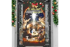 ZEPTRIX Christmas Door Cover Decorations,Jesus Nativity Scene Christmas Fabric Door Decoration Porch Sign Holy Night Outdoor Religious Front Door Banner Winter Holiday New Year Xmas Office Home Party Supplies