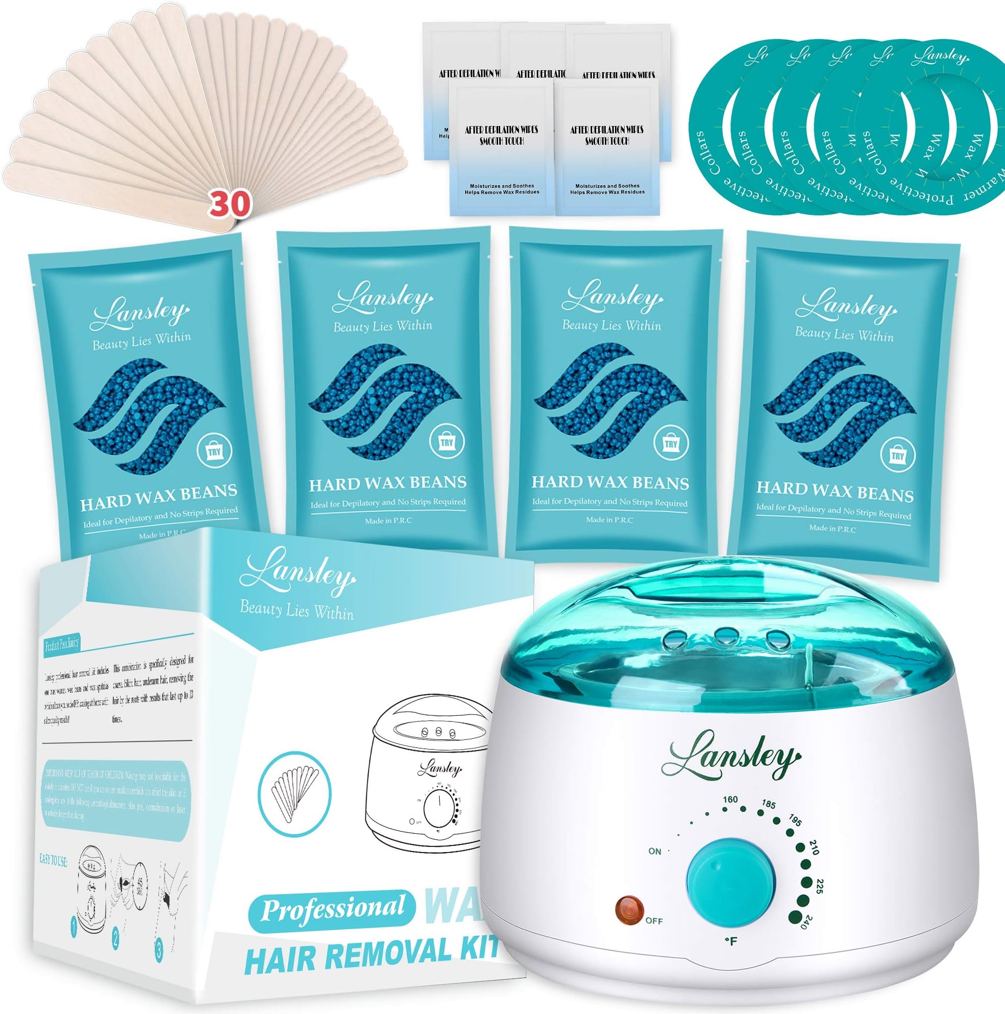 Wax Heater LANSLEY Hair Removal Home Waxing Kit for Women Men Painless 500ml Electric Wax Warmer with Pearl Hard Wax Beads 400g & 10 Wax Applicator