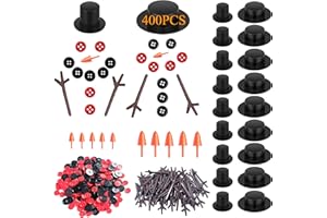 NIIDODKATZI 400 Pieces Christmas Snowman DIY Craft Buttons Kit - 40 Carrot Noses Buttons, 40 Mini Black Magician Hats, 240 Tiny Buttons and 80 Trigeminal Hand for Christmas Party Supplies
